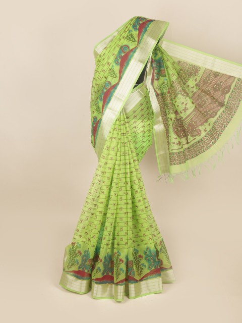 

Pothys Green & Silver-Toned Zari Pure Cotton Saree