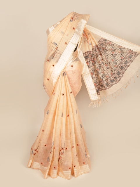 

Pothys Peach-Coloured Embroidered Pure Cotton Saree