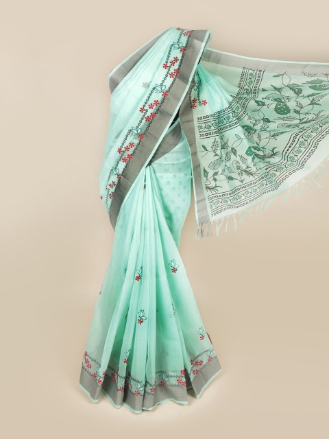 

Pothys Green & Grey Floral Embroidered Pure Cotton Saree
