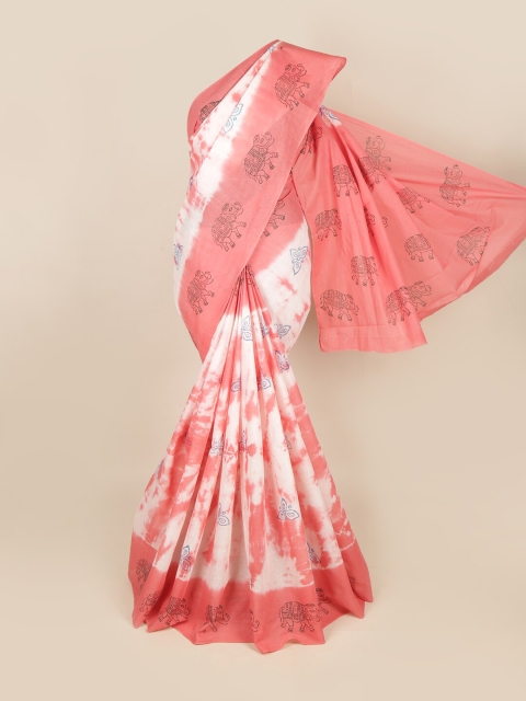 

Pothys Coral & White Ethnic Motifs Pure Cotton Saree