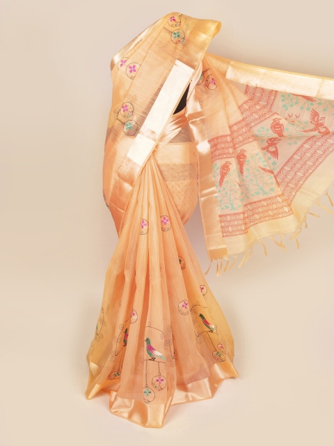 

Pothys Orange & Pink Floral Pure Cotton Saree