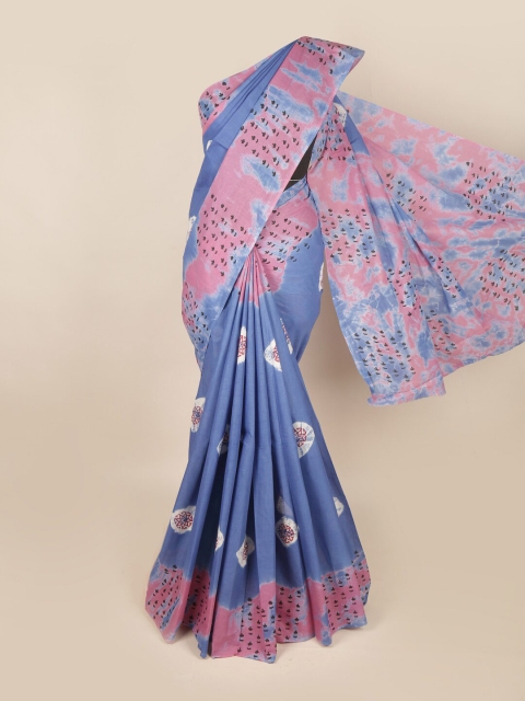 

Pothys Blue & Pink Tie-Dye Printed Pure Cotton Saree