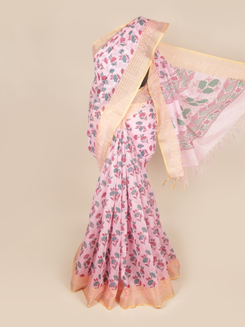 

Pothys Pink & Blue Floral Printed Zari Pure Cotton Saree