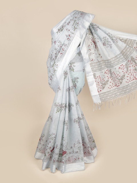 

Pothys Grey & Green Floral Printed Pure Cotton Saree