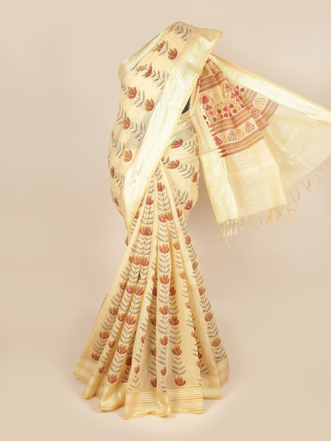 

Pothys Cream-Coloured & Maroon Floral Pure Cotton Saree