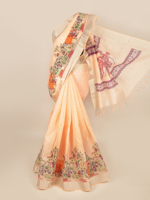 

Pothys Peach-Coloured & Orange Ethnic Motifs Pure Cotton Saree