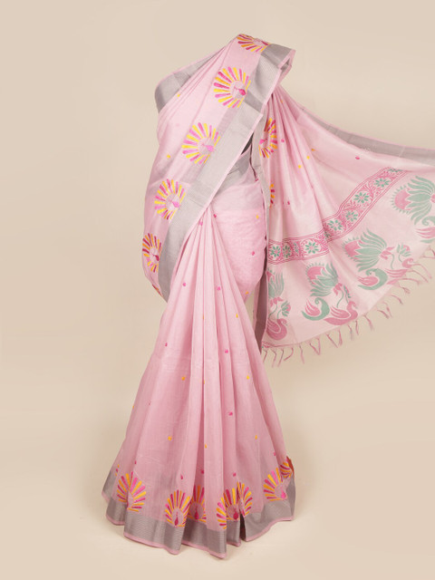 

Pothys Pink & Yellow Ethnic Motifs Zari Pure Cotton Saree