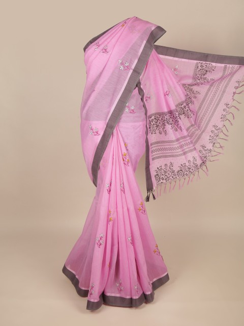 

Pothys Pink & Purple Floral Embroidered Pure Cotton Saree