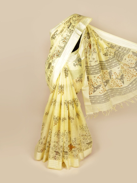 

Pothys Yellow & Olive Green Ethnic Motifs Zari Pure Cotton Saree