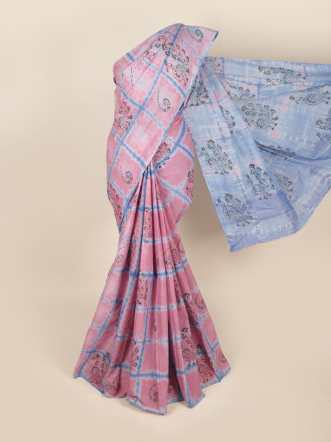 

Pothys Pink & Blue Ethnic Motifs Pure Cotton Saree