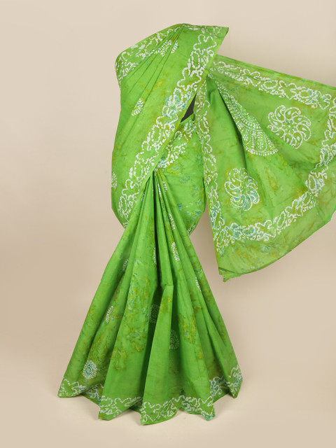 

Pothys Green & White Floral Pure Cotton Saree