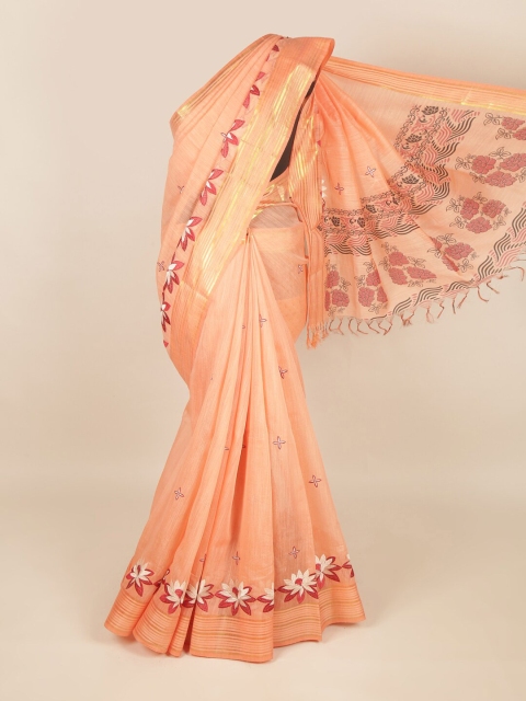 

Pothys Orange & Rust Floral Zari Pure Cotton Saree