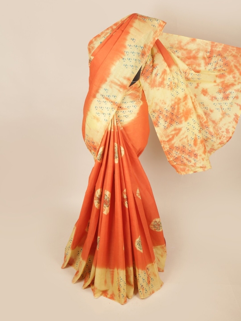 

Pothys Orange & Cream-Coloured Tie and Dye Pure Cotton Saree