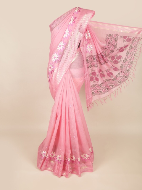 

Pothys Pink & White Floral Embroidered Pure Cotton Saree