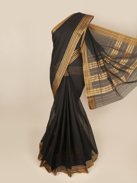 

Pothys Black & Gold-Toned Pure Cotton Saree