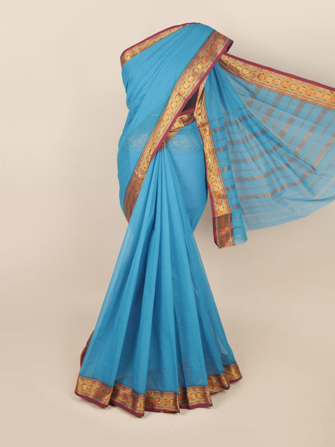 

Pothys Blue & Gold-Toned Zari Pure Cotton Saree