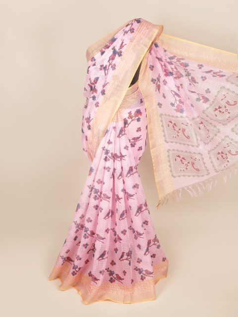 

Pothys Pink & Blue Ethnic Motifs Zari Pure Cotton Saree
