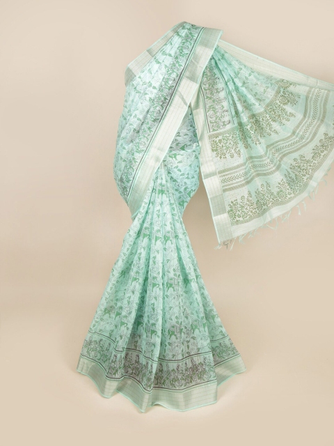 

Pothys Green & Silver-Toned Floral Printed Zari Cotton Saree