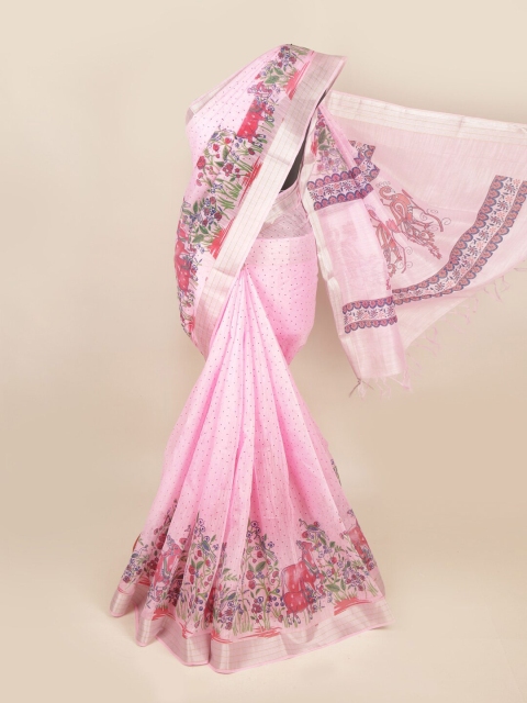 

Pothys Pink & Silver-Toned Floral Zari Pure Cotton Saree