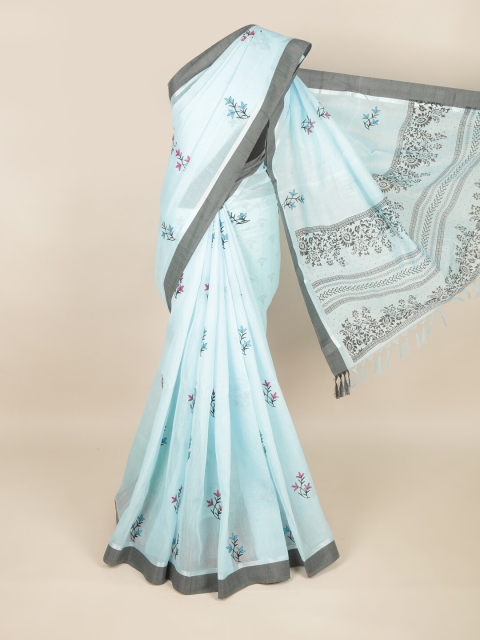 

Pothys Blue & Grey Floral Printed Pure Cotton Saree