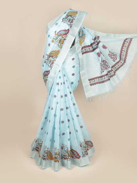 

Pothys Blue & Orange Ethnic Motifs Zari Cotton Saree