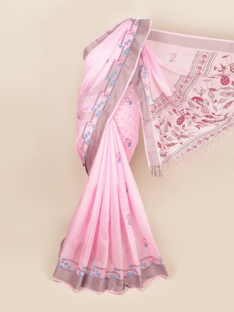 

Pothys Pink & Blue Floral Zari Pure Cotton Saree