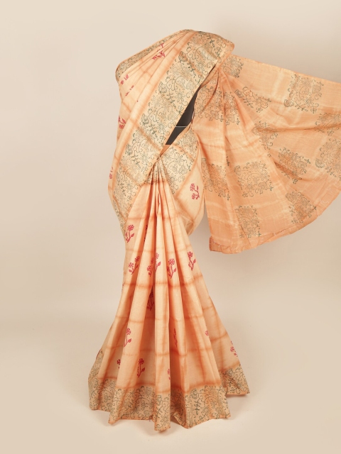 

Pothys Peach-Coloured & Grey Floral Pure Cotton Saree