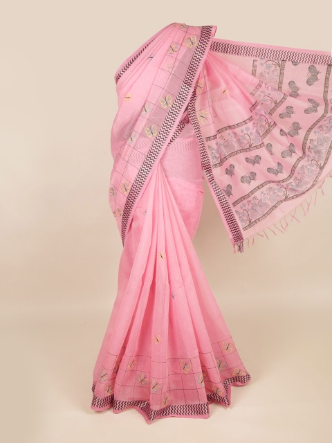 

Pothys Pink & Black Floral Pure Cotton Saree