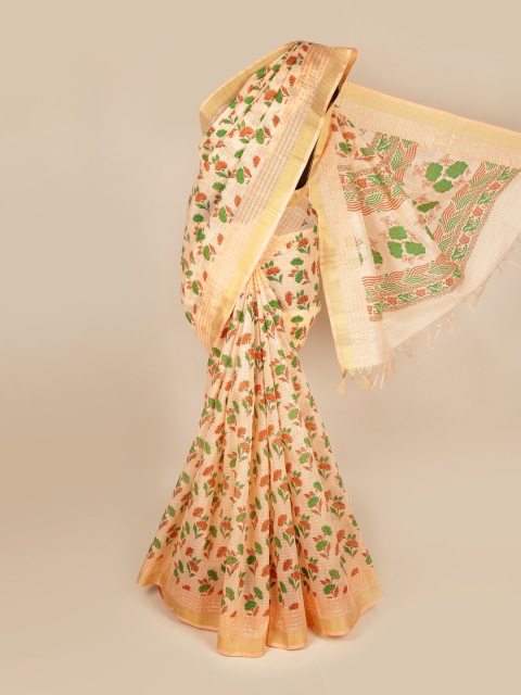 

Pothys Peach-Coloured Floral Pure Cotton Saree