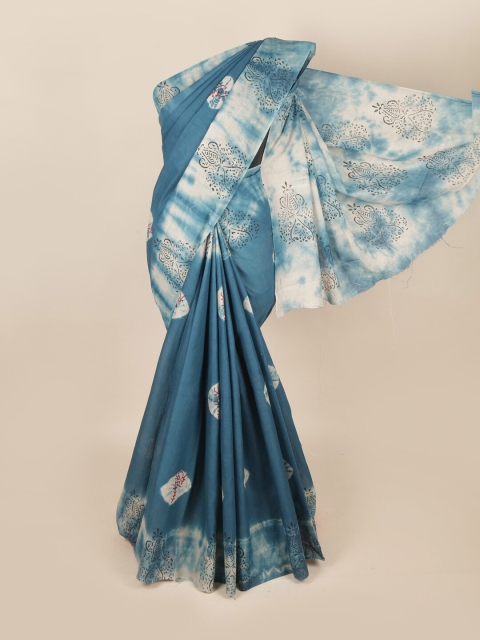 

Pothys Teal & White Tie-Dye Printed Pure Cotton Saree