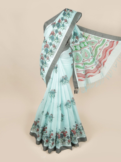 

Pothys Turquoise Blue & Green Floral Pure Cotton Saree