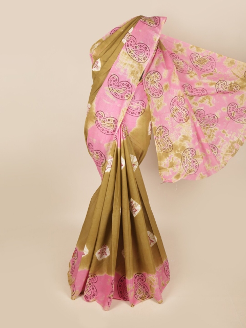 

Pothys Olive Green & Pink Ethnic Motifs Pure Cotton Saree