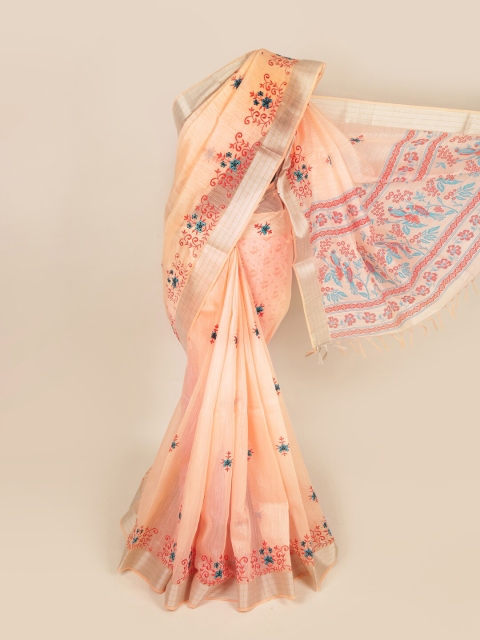 

Pothys Orange & Silver-Toned Floral Zari Pure Cotton Saree