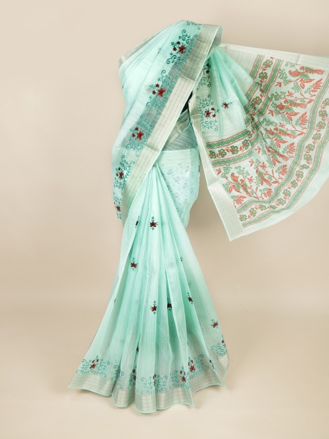 

Pothys Green & Red Floral Zari Pure Cotton Saree
