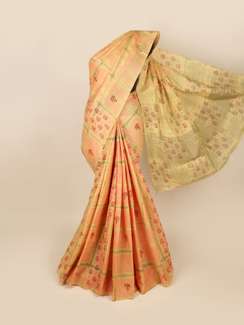 

Pothys Peach-Coloured & Brown Floral Pure Cotton Saree