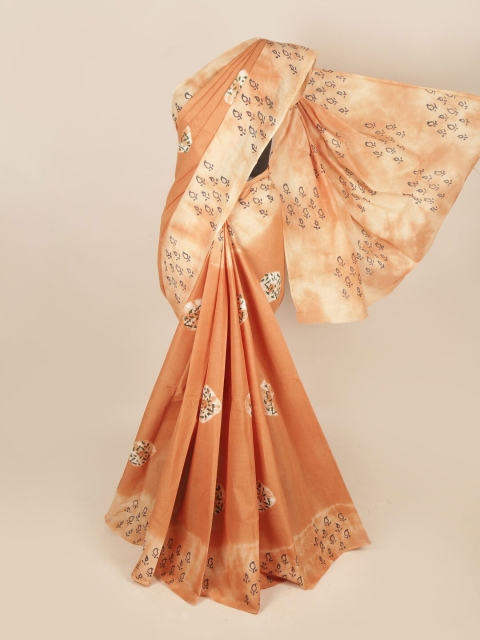 

Pothys Tan & Cream-Coloured Floral Pure Cotton Saree