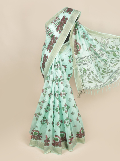 

Pothys Sea Green & Silver-Toned Ethnic Motifs Pure Cotton Saree