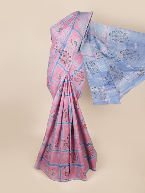 

Pothys Pink & Blue Floral Pure Cotton Saree