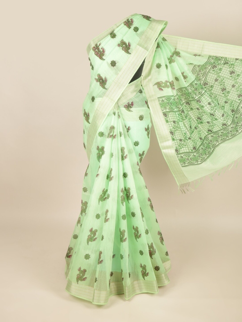 

Pothys Green & Silver-Toned Floral Pure Cotton Saree