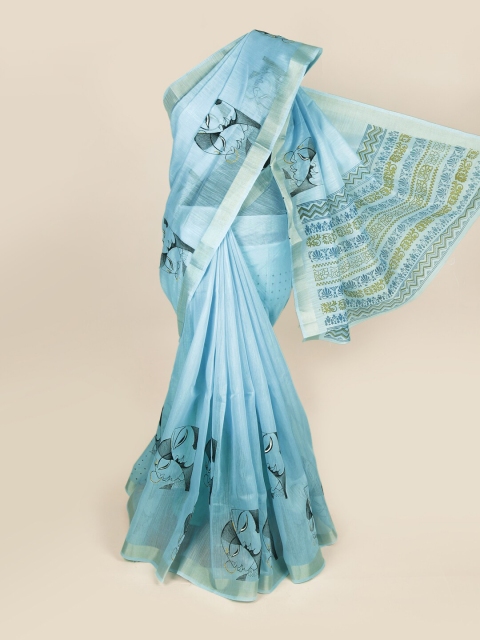 

Pothys Blue & Silver-Toned Ethnic Motifs Zari Pure Cotton Saree