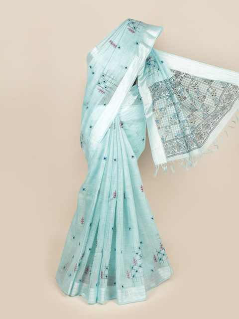 

Pothys Blue & Black Floral Embroidered Pure Cotton Saree