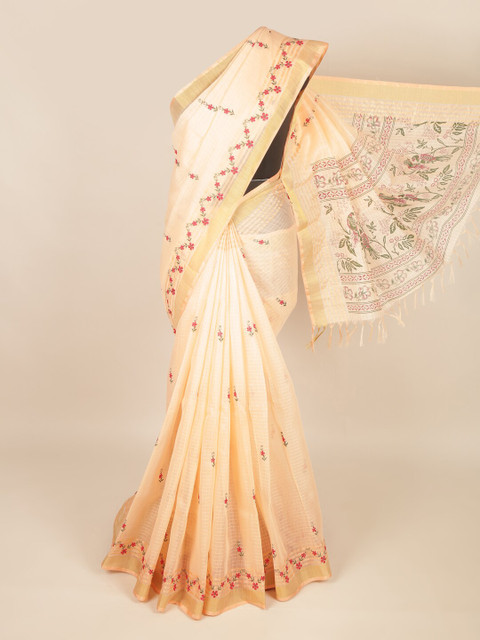 

Pothys Peach-Coloured Floral Pure Cotton Saree