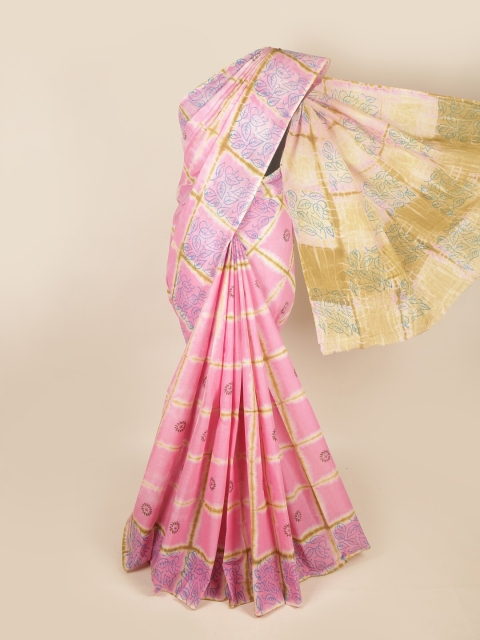 

Pothys Pink & Yellow Checked Pure Cotton Saree
