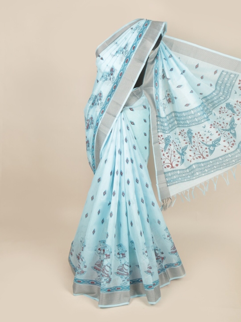 

Pothys Blue Ethnic Motifs Printed Pure Cotton Saree