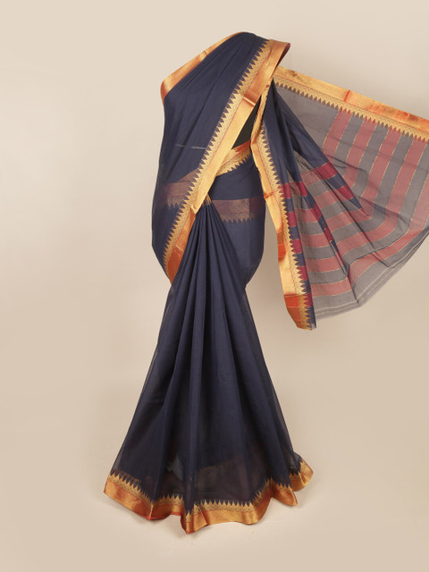 

Pothys Navy Blue & Gold-Toned Zari Pure Cotton Saree