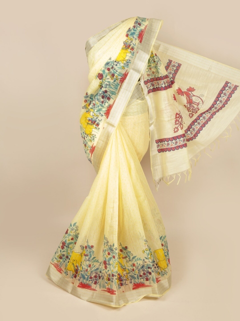 

Pothys Yellow & Blue Floral Pure Cotton Saree