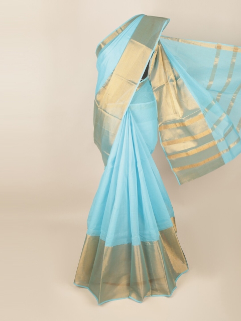 

Pothys Blue & Gold-Toned Zari Saree