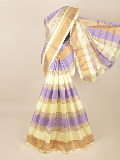 

Pothys Cream-Coloured & Purple Striped Saree