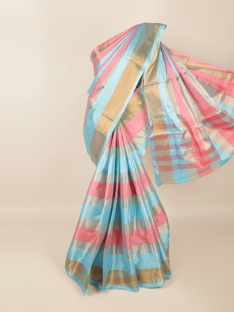 

Pothys Blue & Pink Striped Zari Saree