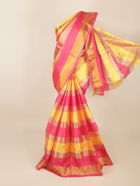 

Pothys Pink & Yellow Striped Zari Saree